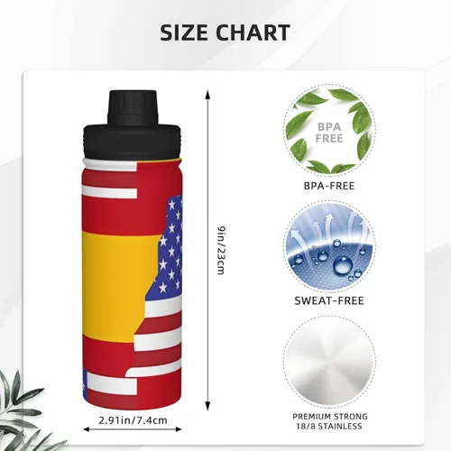 Vista 4 de American Spain Flag Insulated Stainless Steel Kettle Print Funny Water Bottle Insulated Ideal for Sports and Travel