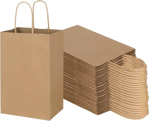Vista 12 de Toovip Paquete de 100 Bolsas Pequeñas de Papel Kraft Negro de 5.25x3.25x8.25 Pulgadas con Asas a Granel, Bolsas de Papel de Regalo para Favores