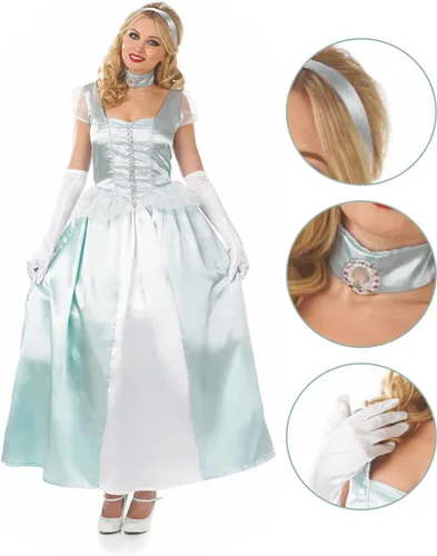 Vista 4 de fun shack Disfraz de princesa azul para mujer, vestido de princesa para mujer, disfraces de princesa de Halloween para mujer