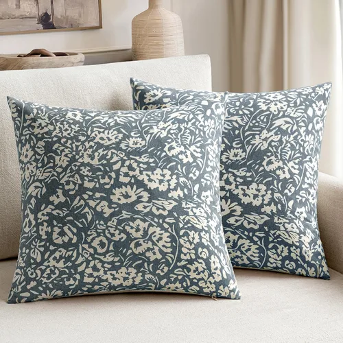 Vista 5 de MIULEE Fundas de almohada florales 18x18, juego de 2 fundas de almohada decorativas modernas de lino, fundas de almohada neutras de estilo granja