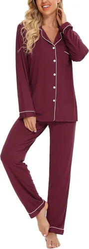 Vista 2 de Anjue Pijamas para mujer, conjunto de pijama suave con botones, camisa de manga larga y pantalones de pijama, conjuntos de descanso S-XXL