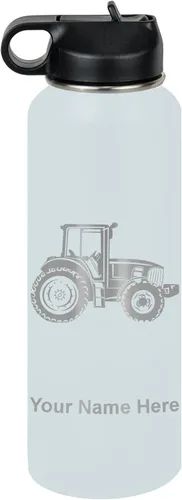 Vista 27 de LaserGram Botella de agua personalizada, tractor agrícola, acero inoxidable de doble pared aislada al vacío con popote superior, regalo grabado