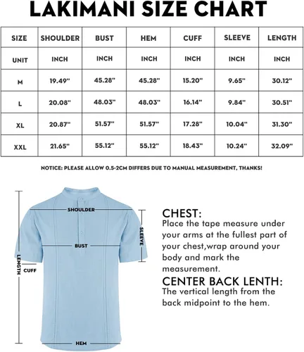 Vista 6 de Lakimani Camisa Henley de lino de algodón para hombre, manga corta, rayas verticales, ajuste regular, camisas de verano