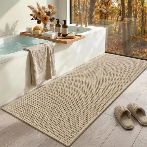 Vista 24 de Color&Geometry Tapete de baño con parte trasera de goma de 24 x 16 pulgadas, antideslizante, lavable a máquina, alfombra bohemia de felpilla suave