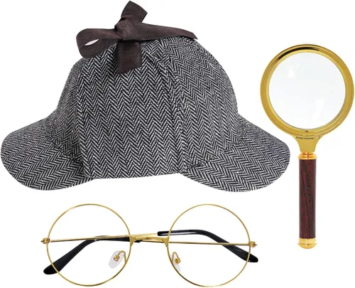 Vista 6 de HOVEOX Conjunto de accesorios de disfraz de detective: sombrero, disfraz de disfraz, accesorio para Halloween