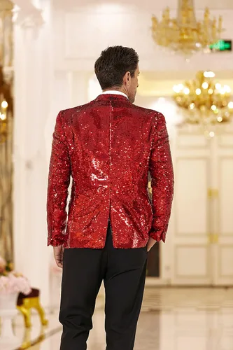 Vista 4 de Coofandy Chaqueta de traje de lentejuelas brillante Blazer de un botón de esmoquin para fiesta, boda, banquete, baile de graduación