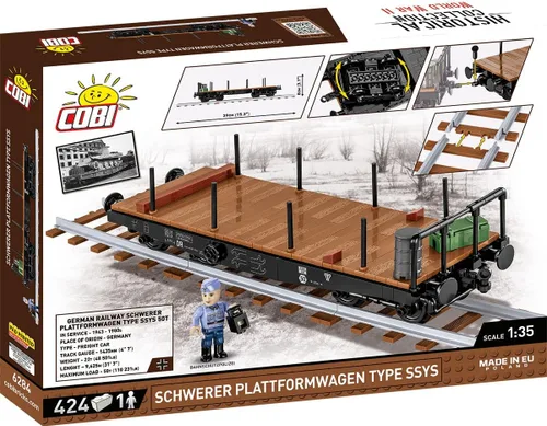 Vista 2 de COBI Historical Collection WWII Schwerer Plattformwagen Type Ssys, 424 piezas