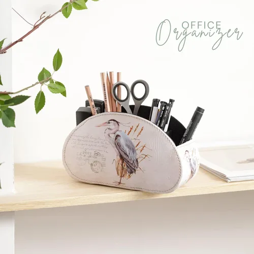 Vista 6 de Organizador de mesa de piel sintética con 5 compartimentos para cosméticos, suministros de oficina, regalos para hombres, novio, marido, garza retro