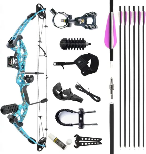 Vista 9 de Arco compuesto de tiro con arco, peso ajustable de 30 a 55 libras, longitud de tiro de 24 a 29.5 pulgadas, kit de arco de caza IBO 310 FPS