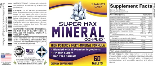 Vista 5 de Complejo de suplemento multimineral 15 en 1 (sin hierro) Minerales de apoyo diario para la salud Hombres y mujeres Suministro de 1 mes