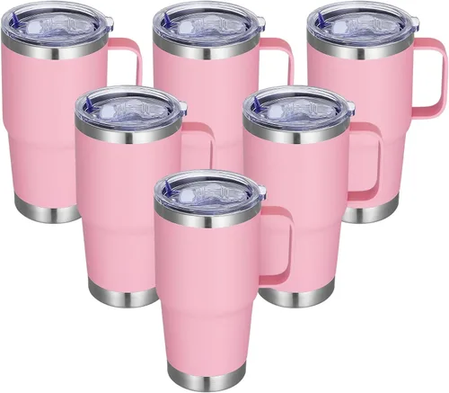 Vista 24 de Vaso térmico de acero inoxidable de 20 oz con asa, envase a granel, vasos termales metálicos aislados, taza de café de viaje con asa, vaso de doble