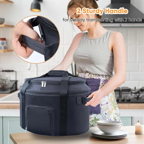 Vista 3 de Bolsa de transporte de doble capa para ollas de cocción lenta de 6-8 cuartos de galón CrockPot y Hamilton Beach Slowcooker, bolsa de viaje con Negro