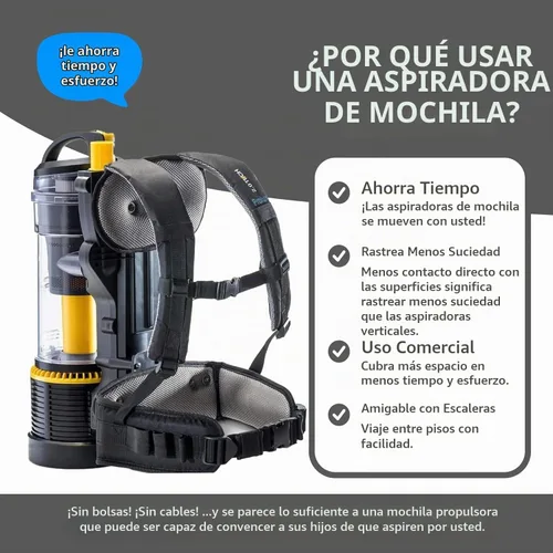 Vista 6 de Prolux 2.0 Aspiradora Comercial Sin Bolsa Tipo Mochila HEPA - Modelo Pro para Limpiadores Profesionales