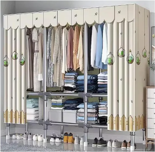 Vista 19 de large closets Assemble Wardrobe Closet Rugged Metal Frame Wardrobe Rack with Thick Cloth Cover Armoire Wardrobe Closet with Hanging Rods Space-saving