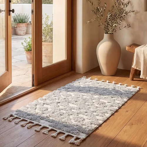 Vista 45 de SAFAVIEH Alfombra marroquí con borlas, 2 x 3 pies, marfil y marrón, no desprende pelusa y fácil de limpiar, textura alta y baja, ideal