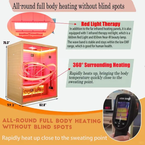 Vista 4 de Sauna infrarroja de espectro completo para 3 personas con terapia 75.3*62.8*39.2