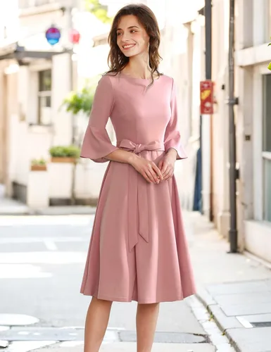 Vista 3 de HomRain - Vestidos de iglesia para mujer, invitada de boda, cóctel, fiesta de té, con manga acampanada, vestido de noche vintage para graduación
