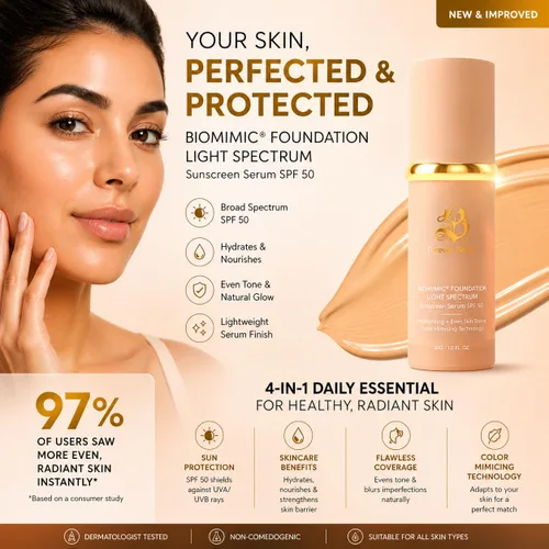 Vista 6 de Forever Bloom Biomimic - Base de maquillaje 4 en 1 que cambia de color SPF 50, luz Claro
