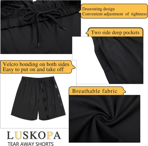 Vista 4 de Pantalones cortos deportivos unisex con velcro para hombres y mujeres, pantalones cortos de recuperación de cirugía de rodilla con bolsillos