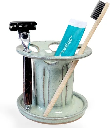 Vista 15 de Soporte para cepillos de dientes de cerámica fácil de limpiar para baños de niños y familias grandes, organizador de encimera estilo rústico (negro)