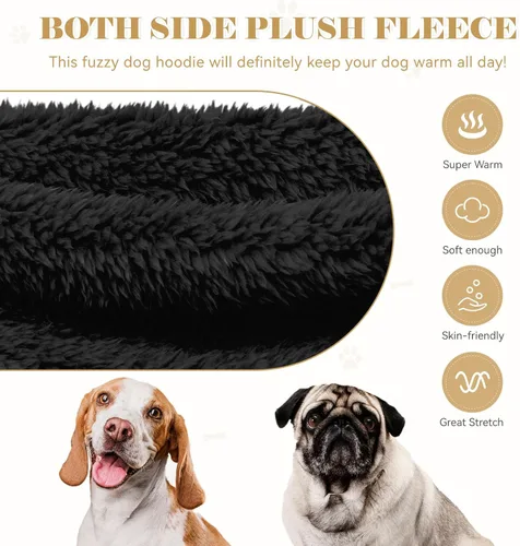Vista 4 de Suéteres de vellón y sherpa para perros pequeños, mullidos, suaves, de doble cara, afelpados, con capucha, negro, XS
