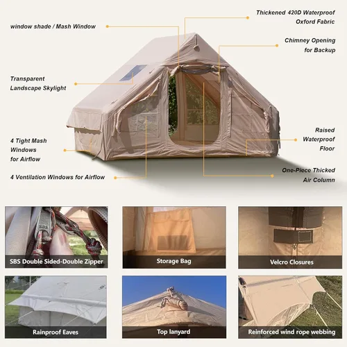 Vista 5 de SENLEETO Tiendas inflables para acampar, gran tienda de camping inflable con bomba manual, tiendas inflables fáciles de montar para 4-6 personas