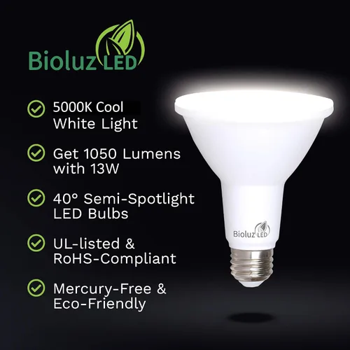 Vista 3 de Bioluz LED PAR38 Bombilla LED de 13 W (equivalente a 120 W), bombillas LED regulables de 5000 K, luces LED para interiores y exteriores, repuesto
