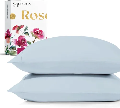 Vista 9 de Carressa Linen Juego de 2 fundas de almohada 100% algodón egipcio, tamaño estándar, lujosas fundas de almohada de algodón de la serie 1200