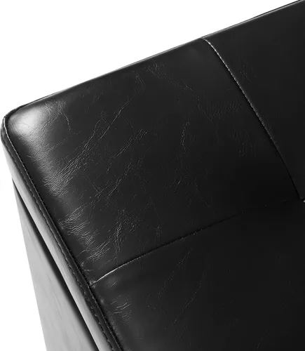 Vista 6 de Adeco Otomana moderna de cuero con ruedas, otomana cuadrada negra rodante de 18.8" con almacenamiento, taburete de tocador tapizado acolchado
