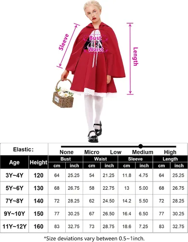 Vista 6 de KOJOOIN Disfraz de Caperucita Roja para Niñas, Vestido de Halloween con Capa de Lujo para Juego de Rol