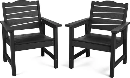 Vista 14 de Silla de patio resistente a la intemperie, sillas de patio al aire libre de madera de polietileno con asiento curvado ergonómico, sillas de comedor