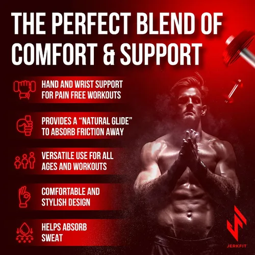 Vista 5 de JerkFit WODies - Agarres de gimnasia y levantamiento de pesas con muñequeras – Guantes de gimnasio versátiles de 3 agujeros para dominadas