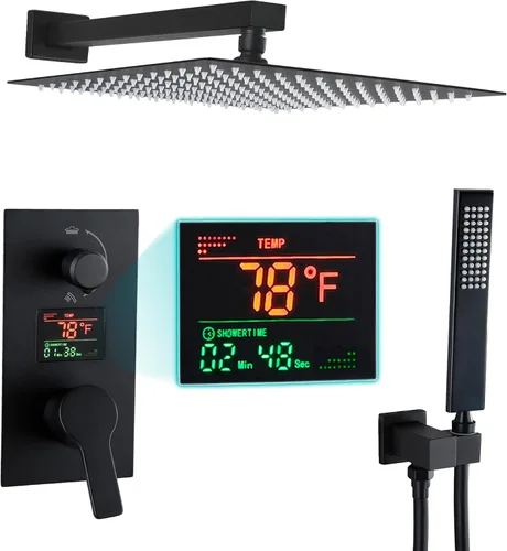 Vista 10 de SKOWLL Sistema de ducha con boquilla de bañera, grifo de ducha y bañera combinado de montaje en pared de 12 pulgadas, cabezal de ducha negro