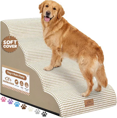 Vista 18 de Zerbuger Rampa para perros y escaleras para cama, beige de 3 escalones