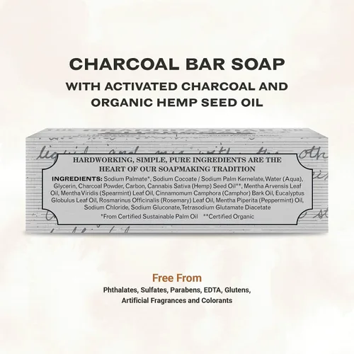 Vista 2 de The Grandpa Soap Company Jabón en barra de carbón – con semillas de cáñamo de carbón activado y aceite de menta, desintoxica, elimina la suciedad