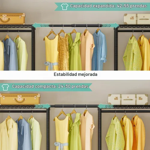 Vista 3 de SEMHOR E06 - Perchero extensible resistente para armario vertical, estantes de ropa independientes con estantes, sistema organizador de armario