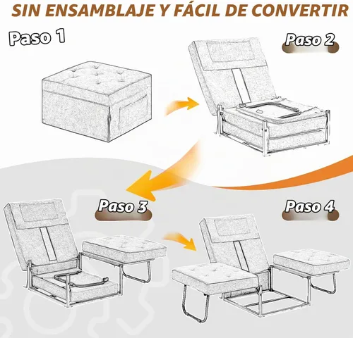 Vista 6 de Sofá de cama otomano 4 en 1, silla convertible para cama