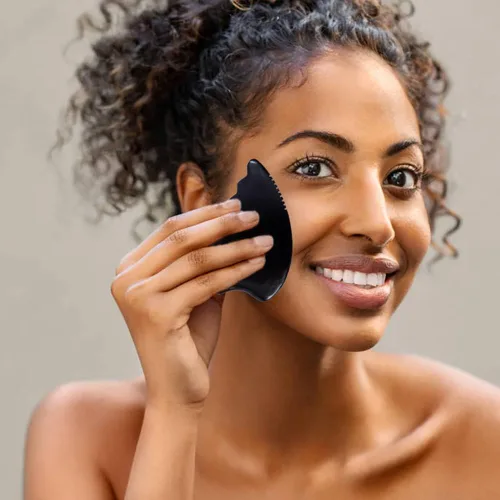 Vista 7 de Gua Sha Herramientas de masaje facial, herramientas de raspado Gua Sha para cara, herramienta de masaje tradicional de piedra Bian, herramienta