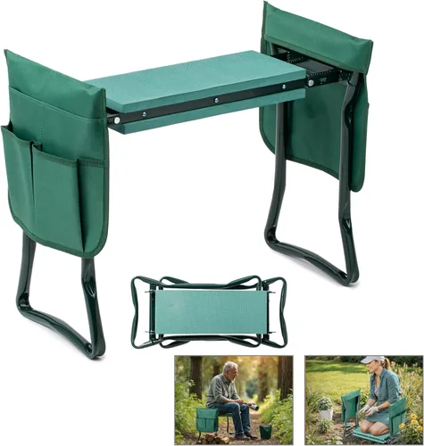 Vista 9 de Simple Deluxe Rodillero y asiento de jardín, taburete plegable con almohadilla de espuma EVA más gruesa, banco resistente, con bolsa