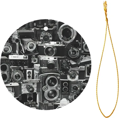 Vista 2 de Retro Cool Camera Collection Print Modern Round Christmas Ornaments, Ready-to-Hang Christmas Vacation Ornaments and Decor