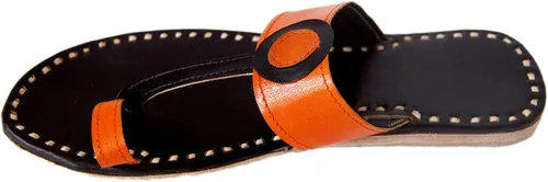 Vista 3 de Zenith_Pantuflas de cuero hechas a mano para mujer, sandalias de cuero hechas a mano (negronaranja)