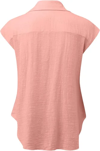 Vista 40 de Ceboyel Camisas para mujer de moda de verano, algodón, lino, manga corta, cuello con botones, blusa casual para mujer 2023