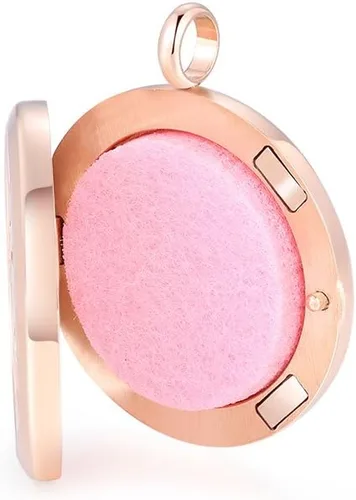Vista 7 de Collar con colgante de medallón difusor de acero quirúrgico con aceites esenciales y aromaterapia, color oro rosa, acero inoxidable, MESINYAX-00169