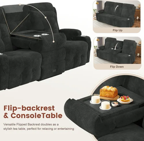 Vista 32 de Sofá de Dos Plazas Reclinable, Sofá Reclinable de Masaje con Gran Capacidad de Peso, Silla de Dos Plazas para RV en Liquidación con Consola, USB
