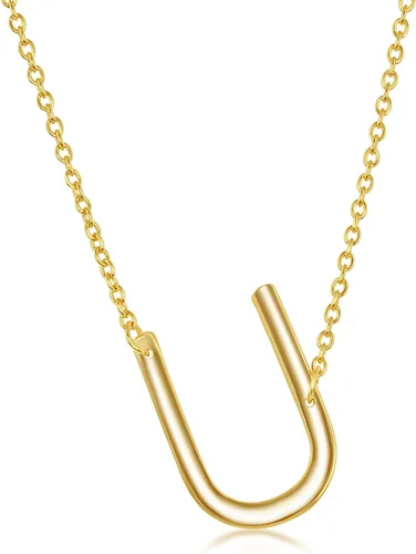Vista 14 de Dainty Sideways Initial Necklace for Women – Sterling Silver or 14K Gold Plated 20mm Alphabet Letter Pendant