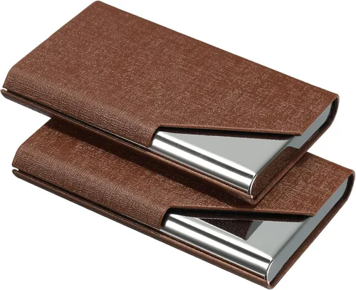 Vista 8 de PATIKIL Business Card Holder, 2 Pieces PU Leather Flip Slim Name Cards Protector Case for Women Men, Black