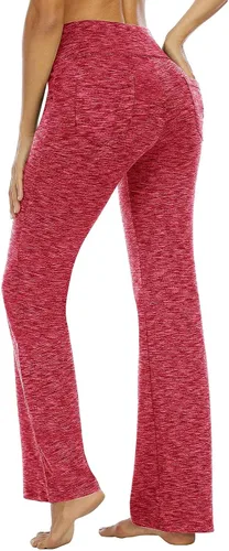 Vista 4 de SNKSDGM Pantalones de yoga acampanados para mujer con bolsillo, cintura alta, corte de bota, leggings de yoga sin costuras, cómodos, talla extra
