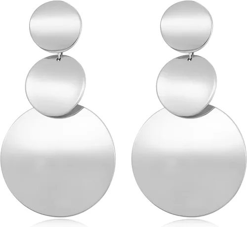 Vista 7 de FAMARINE Pendientes colgantes de disco dorado y plata para mujer