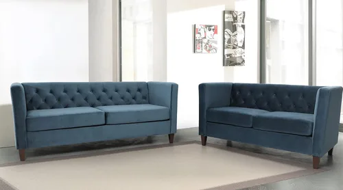 Vista 54 de Container Furniture Direct Sofá clásico de oficina tapizado de terciopelo de tres plazas con capitoné, cómodo sofá de oficina para espacios grandes