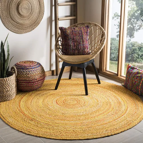 Vista 49 de SAFAVIEH Alfombra trenzada de la colección – Alfombra redonda de 3 pies, color beige con detalles rosados, algodón hecho a mano, estilo cabaña